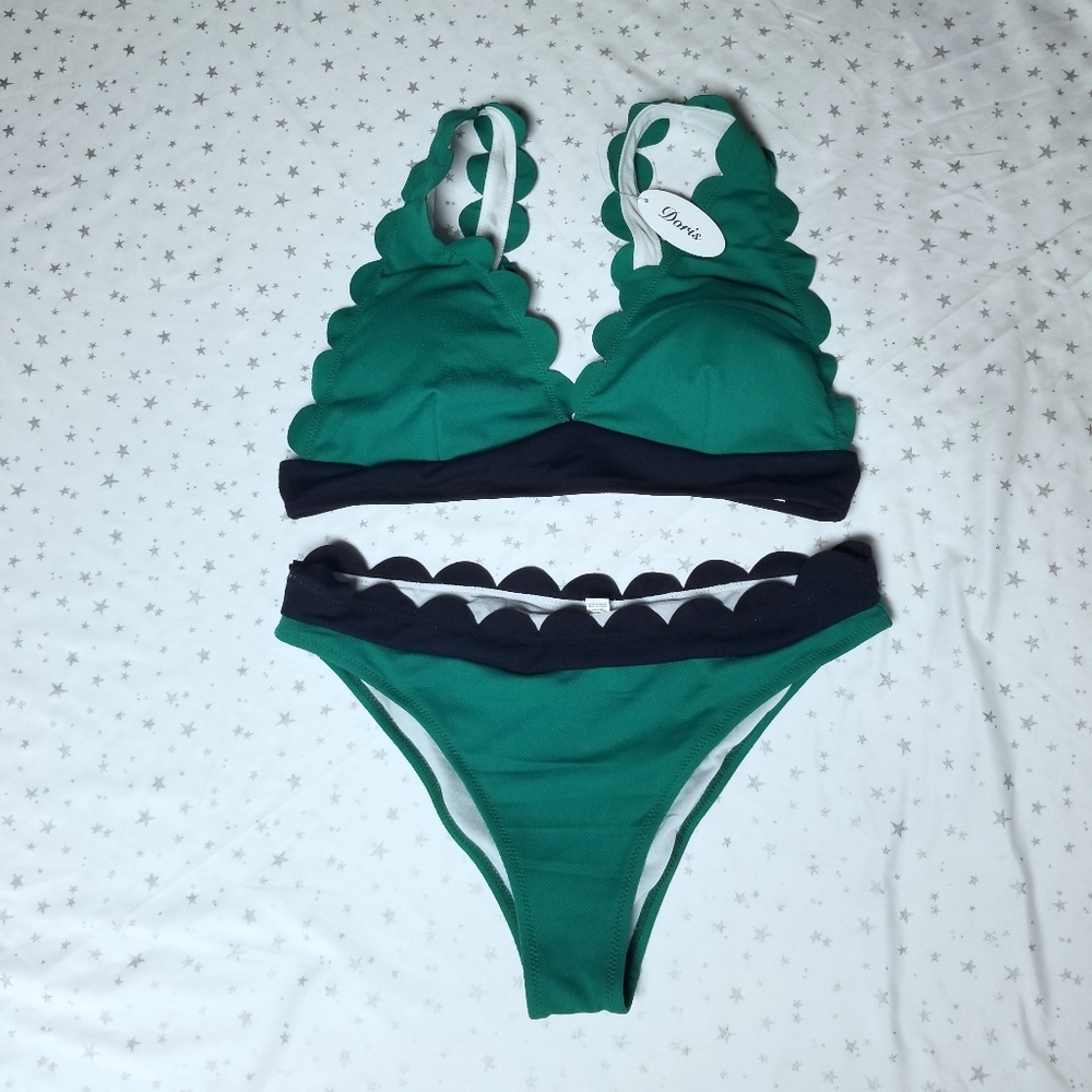 Doris Green Blue Scallop Two Pieces Swim XL